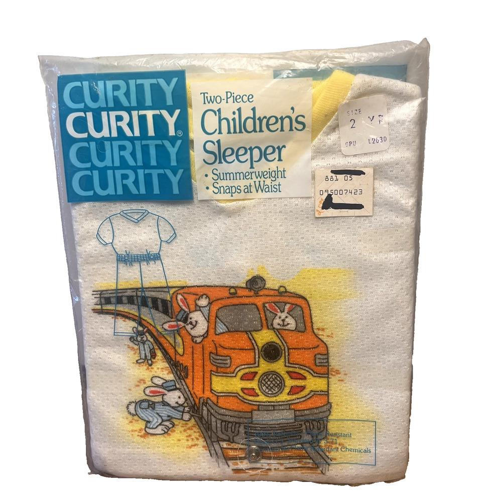 Vintage 2T Bunny Train Conductor Sleeper Pajama Set 2 Piece Kids Curity 23-29lbs